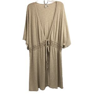 Cato Est 1946 Womens 22/24W Tie Front Cardigan Tan Beach Cover Up Boho
